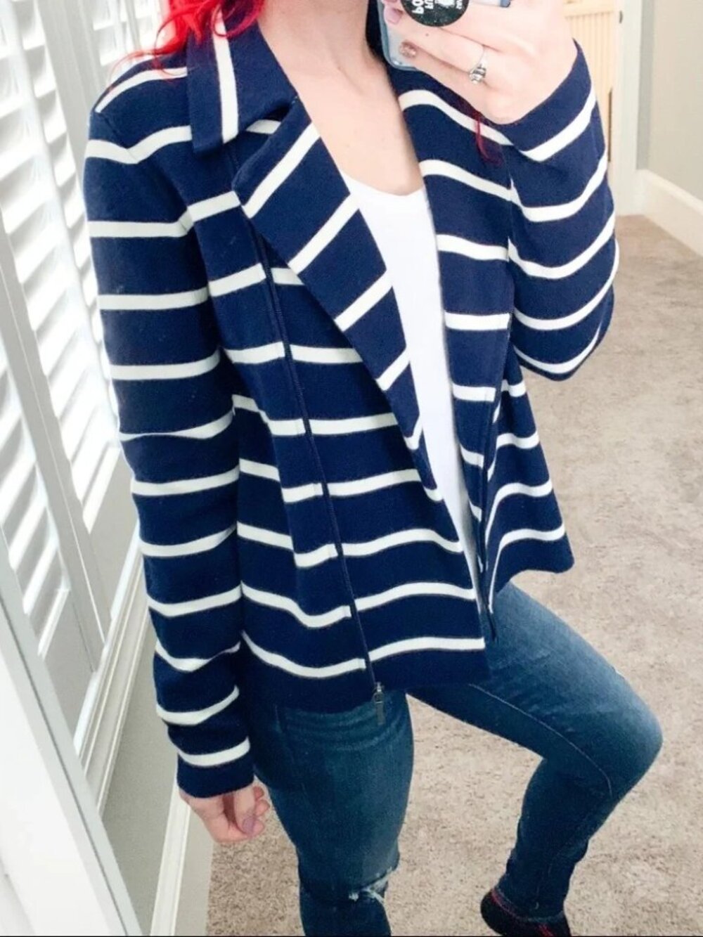 Chaps Navy & White Nautical Moto Jacket Size Large $99 NWT Beachy Summer Fun